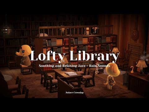 Lofty Library 📚｜Soothing and Relaxing Jazz + Rain Sounds｜Study & Work Music｜Animal Crossing Ambience thumbnail