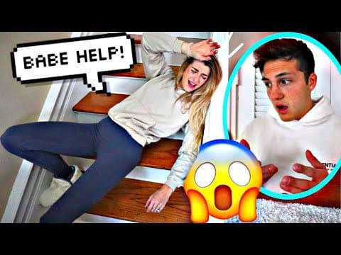 FALLING DOWN THE STAIRS PRANK ON FIANCE! *CUTE REACTION* thumbnail
