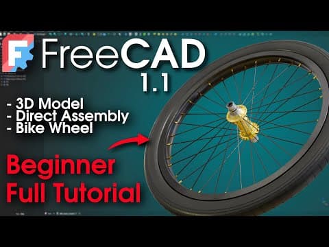 FreeCAD 1.1 : Beginner Full Tutorial : Bike Wheel (3D model & Assembly) thumbnail