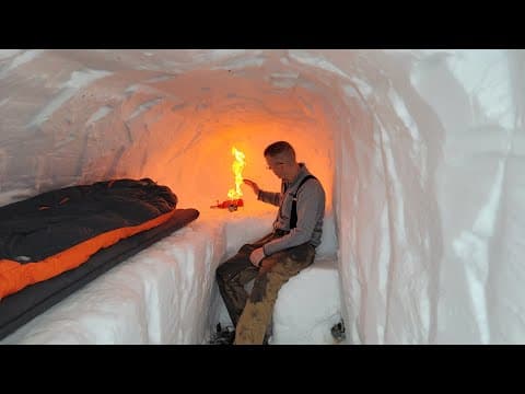 Dugout Shelter Under 10ft (3m) of Snow - Solo Camping in Survival Shelter During Snow Storm thumbnail