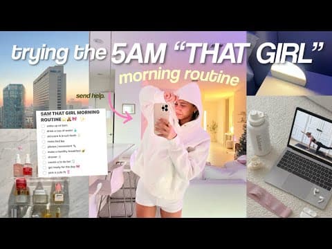 trying the viral 5AM “THAT GIRL” MORNING ROUTINE ☁️ being productive + mindful thumbnail