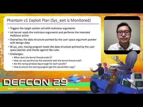 DEF CON 29 - Rex Guo, Junyuan Zeng - Phantom Attack: Evading System Call Monitoring thumbnail