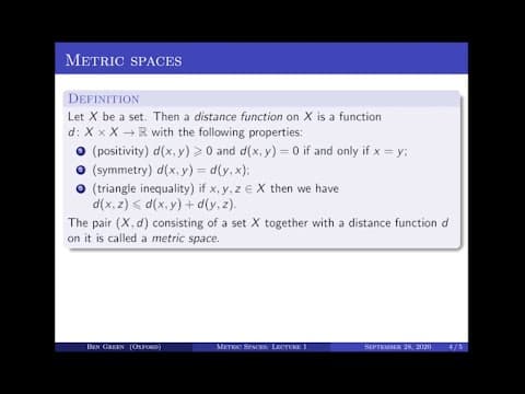 Metric Spaces - Lectures 1 & 2: Oxford Mathematics 2nd Year Student Lecture thumbnail