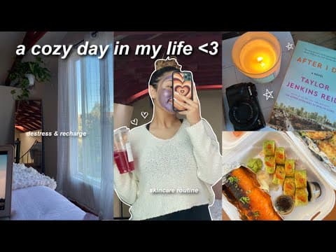 A RELAXING DAY IN MY LIFE: cozy day at home, comfort movies, & skincare routine!🕯 thumbnail