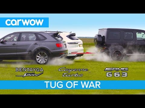 AMG G63 vs Bentley Bentayga Speed & Porsche Cayenne Turbo - TUG OF WAR! thumbnail