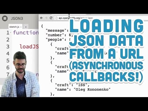10.4: Loading JSON data from a URL (Asynchronous Callbacks!) - p5.js Tutorial thumbnail