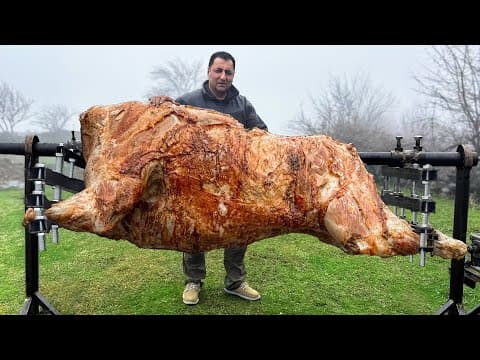Roasting a Huge Bull on a Steel Spit! The Best Meat I've Tasted thumbnail