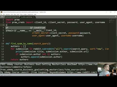 Creating a Reddit Bot to Detect Spam - Python Reddit API Wrapper (PRAW) tutorial p.4 thumbnail