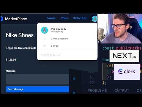 Coding an online marketplace using Clerk and T3 Stack (Next, React, Prisma, Tailwind) thumbnail