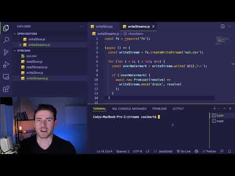 How to use read and write streams in node.js for BIG CSV files thumbnail