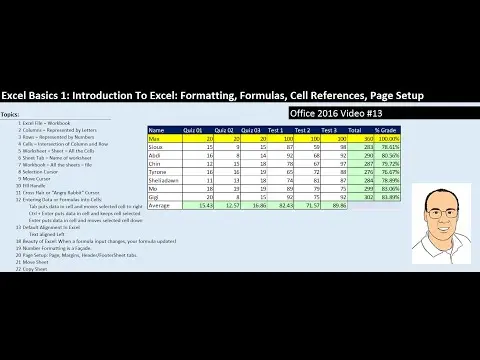 Excel Basics 1: Introduction To Excel 1: Formatting, Formulas, Cell References, Page Setup thumbnail