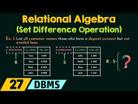 Relational Algebra (Set Difference Operation) thumbnail