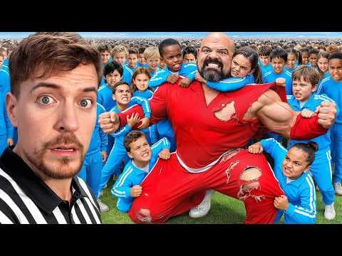 How would 100 kids fare against the world's strongest man? thumbnail