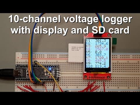 10-channel voltage logger with display and SD card thumbnail