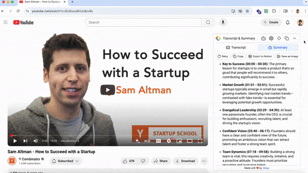 Export YouTube Summary to Notion
